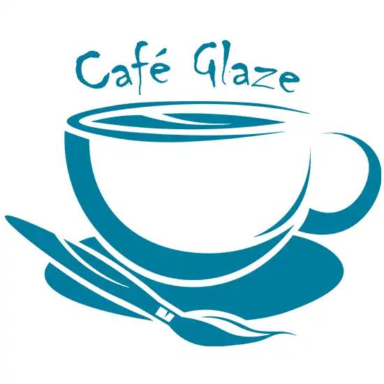 Logo of a cafe painted with a brush on canvas, featuring a stylised coffee cup design.