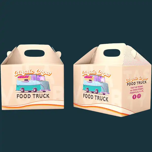 colourful classic chow food truck packaging created by a retro graphic designer