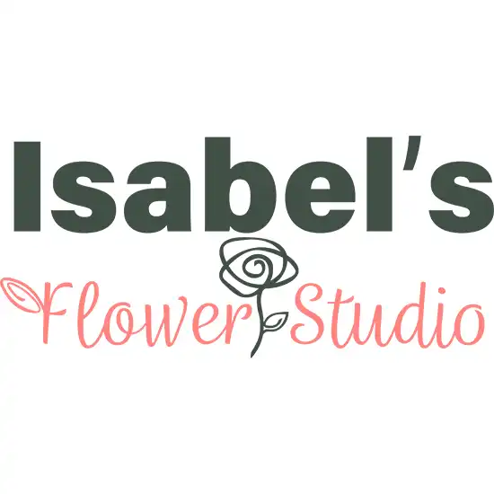 Elegant logo featuring stylised typography and a minimalistic rose design in soft grey and pink colours for a floral studio.