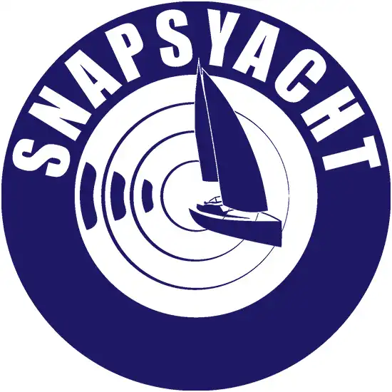 Nautical themed logo featuring a sailboat within concentric circles which form a camera lens, designed in a bold navy blue colour.