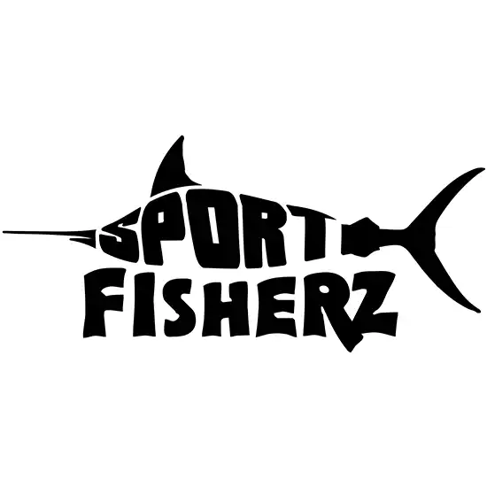 Graphic logo for a fishing brand featuring a stylised marlin integrated with the text, set in a bold, dynamic font.