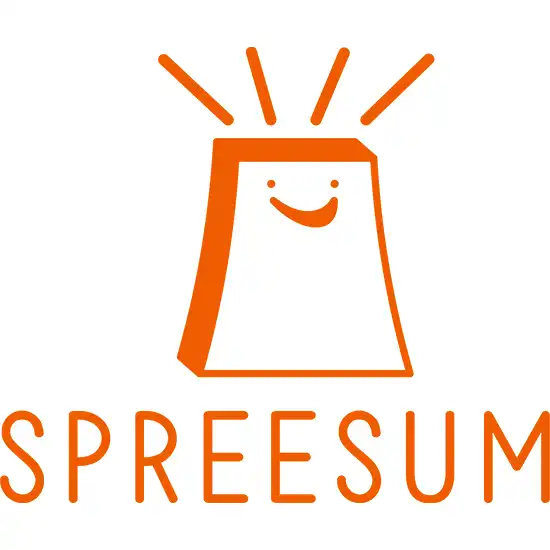 Logo featuring a stylised orange shopping bag with a smiling face and rays emanating from the top, accompanied by the brand name in matching orange lowercase letters.