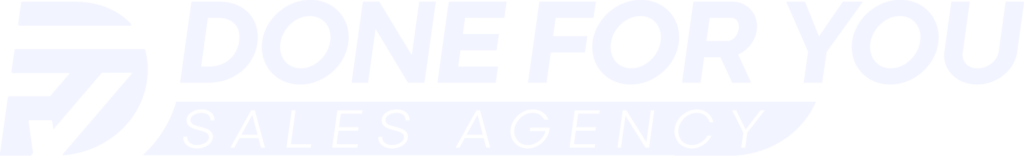 Logo for Done For You Sales Agency, featuring stylised text with a bold, modern design and a dynamic abstract logo on the left.