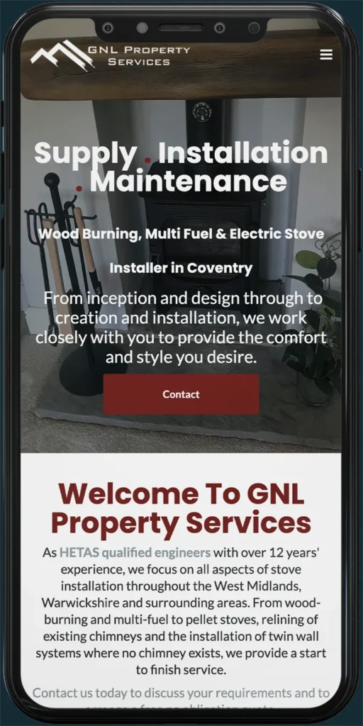 Mobile-friendly website design for small business showcasing GNL Property Services with a clean and modern layout.