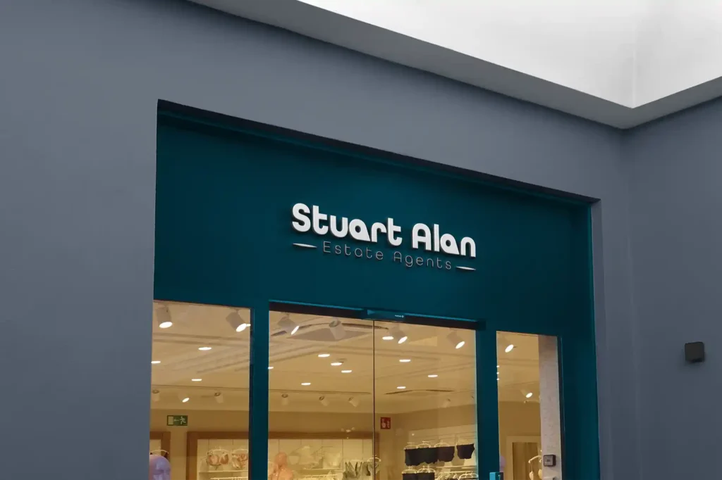 estate agency shopfront sign displaying the Birmingham real estate logo design.