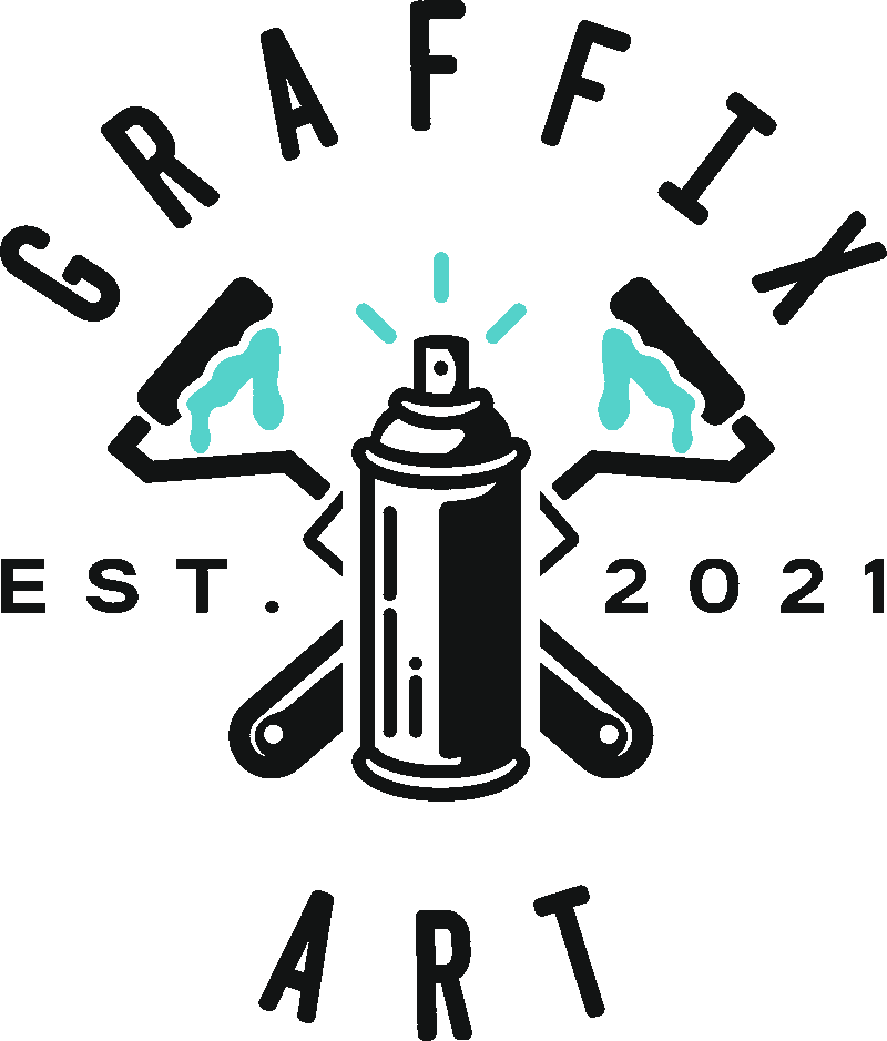 Coventry Logo Design for a graffiti artist with two paint rollers crossed behind a spray can with the words graffix art around them