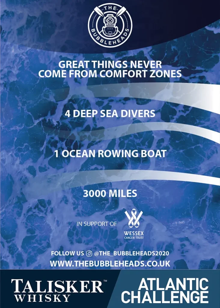 Coventry flyer designer showcases Atlantic Challenge for charity, featuring 4 divers rowing 3,000 miles to support Wessex Cancer Trust