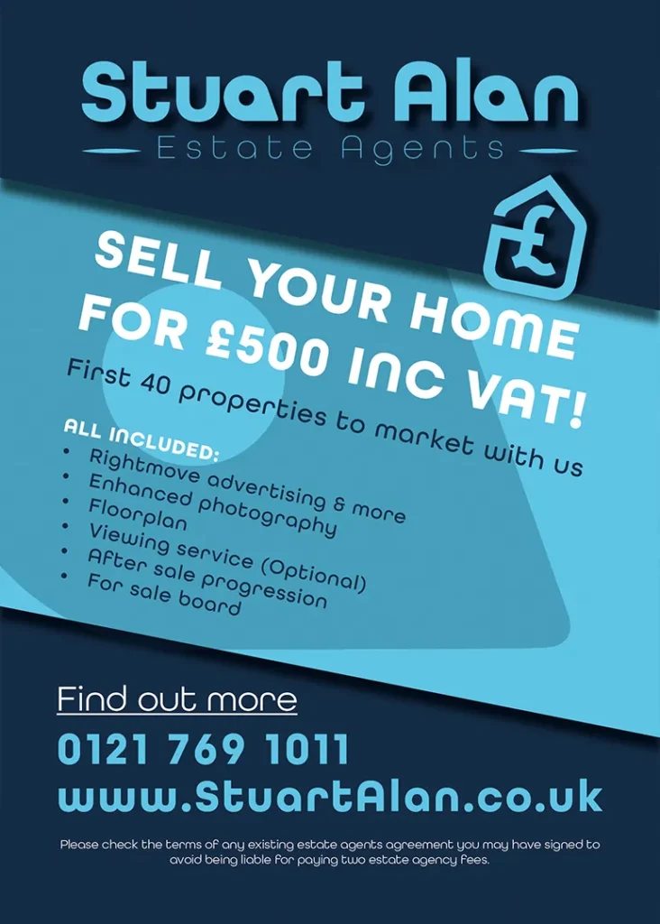 Coventry flyer designer promotes affordable home-selling services flyer, highlighting property marketing, photography, and after-sale support for clients