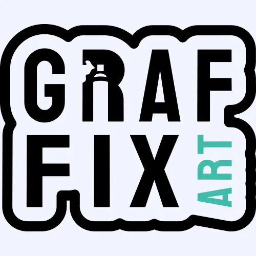 Bold typographic graffiti logo concept with the words 'Graffix Art' in block lettering and teal highlights.