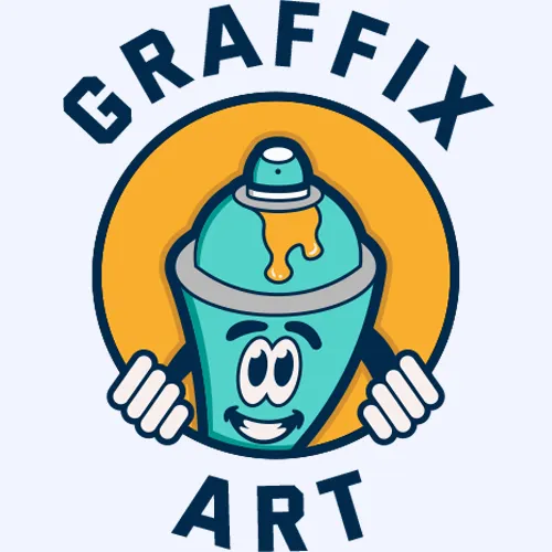 Fun graffiti logo concept featuring a smiling spray can character with bold circular typography.