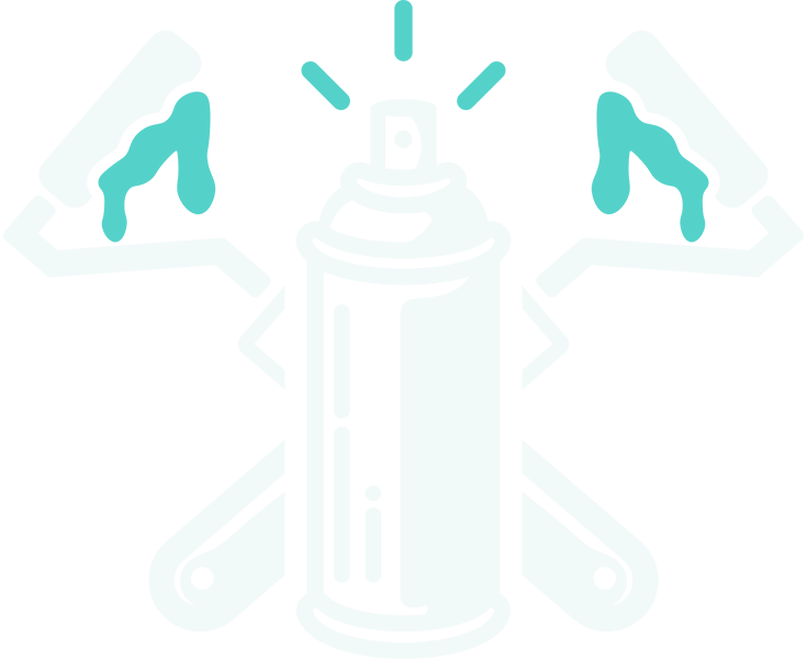 Grafiti Logo Design Icon For A West Midlands Business Showing a spray can and 2 rollers in white and turquoise