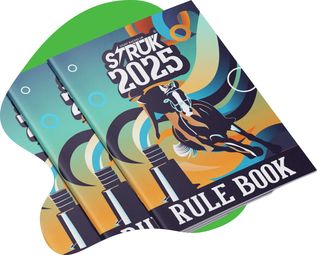 STRUK 2025 rule book cover design featuring bold illustrated horse and vibrant graphics, created by freelance graphic designer for equestrian sports branding