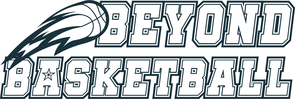 Beyond Basketball branding logo featuring a flaming basketball and bold varsity lettering