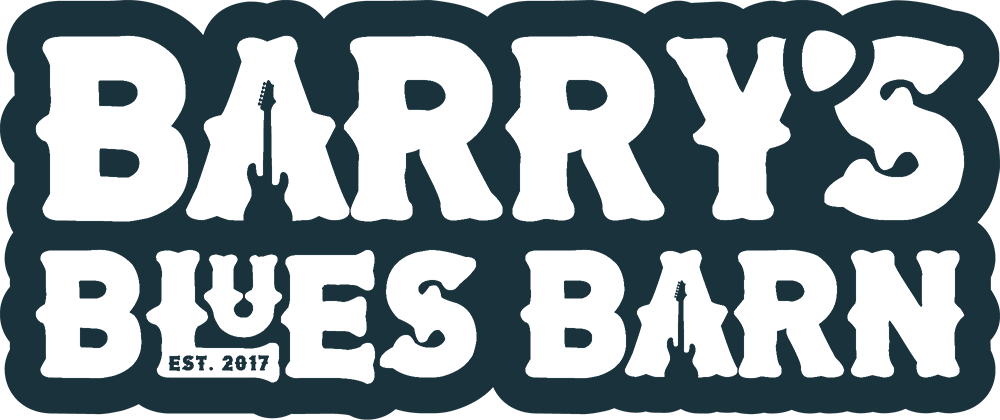 Blues Barn branding logo with distressed typography and guitar-inspired lettering style