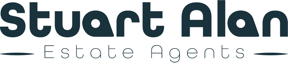 Stuart Alan Estate Agents logo featuring bold modern typography with decorative dashes