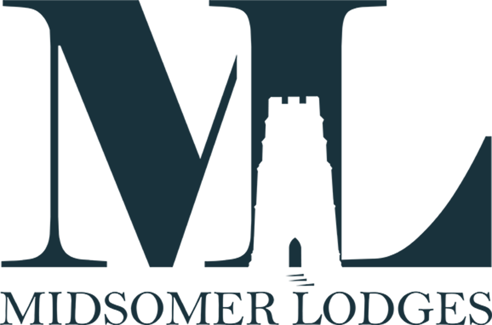 Lodges logo featuring monogram ML with a stylised Glastonbury Tor tower icon, designed for a premium lodge brand