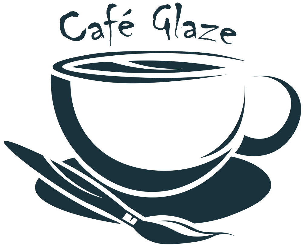 Café logo featuring a stylised coffee cup and brush, symbolising creativity and community for a Sandbach pottery class café