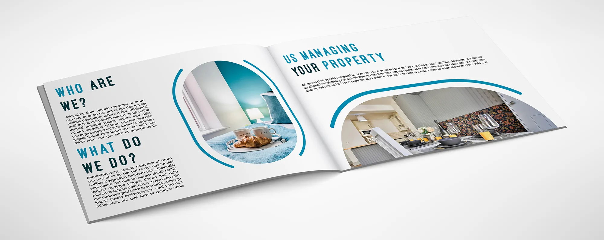 Airbnb property brochure mockup showcasing Willow Home Stays branding and interior photography