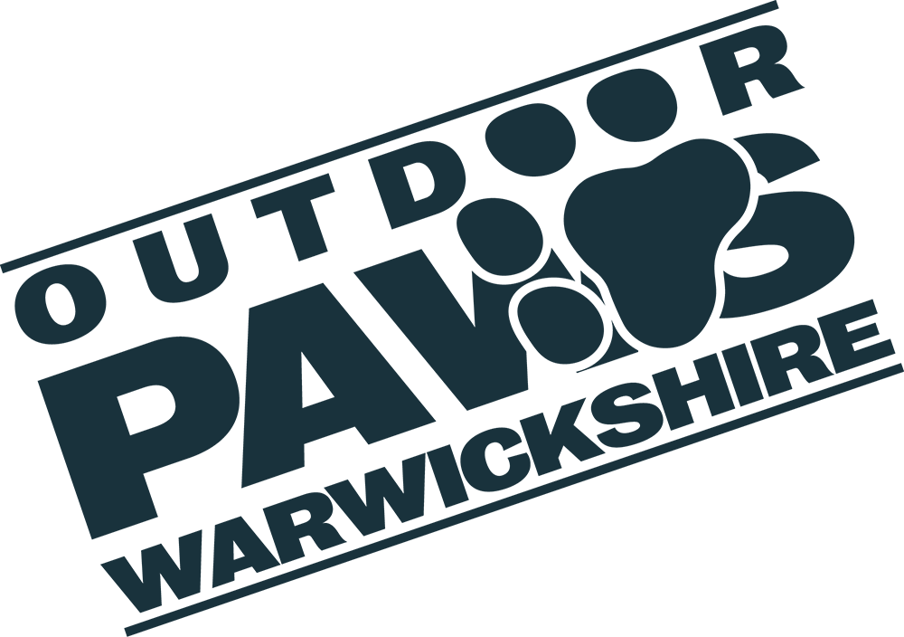 Dog walker Warwickshire branding with bold angled typography and large paw print graphic
