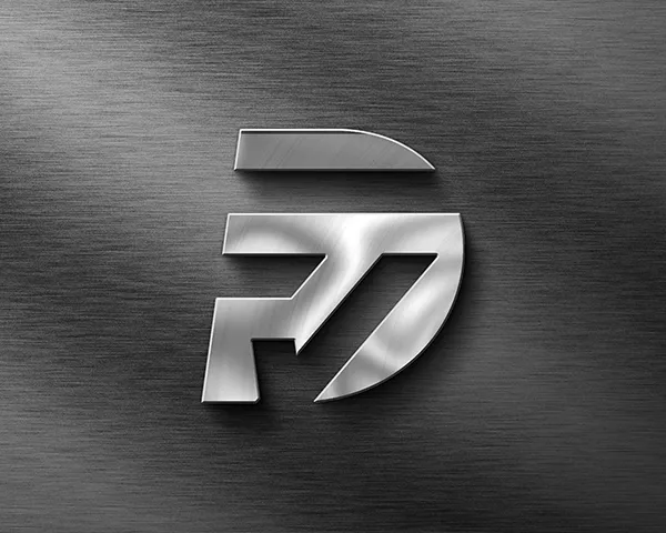 Modern metallic DFY monogram logo on brushed steel background – sleek custom branding for birmingham sales company