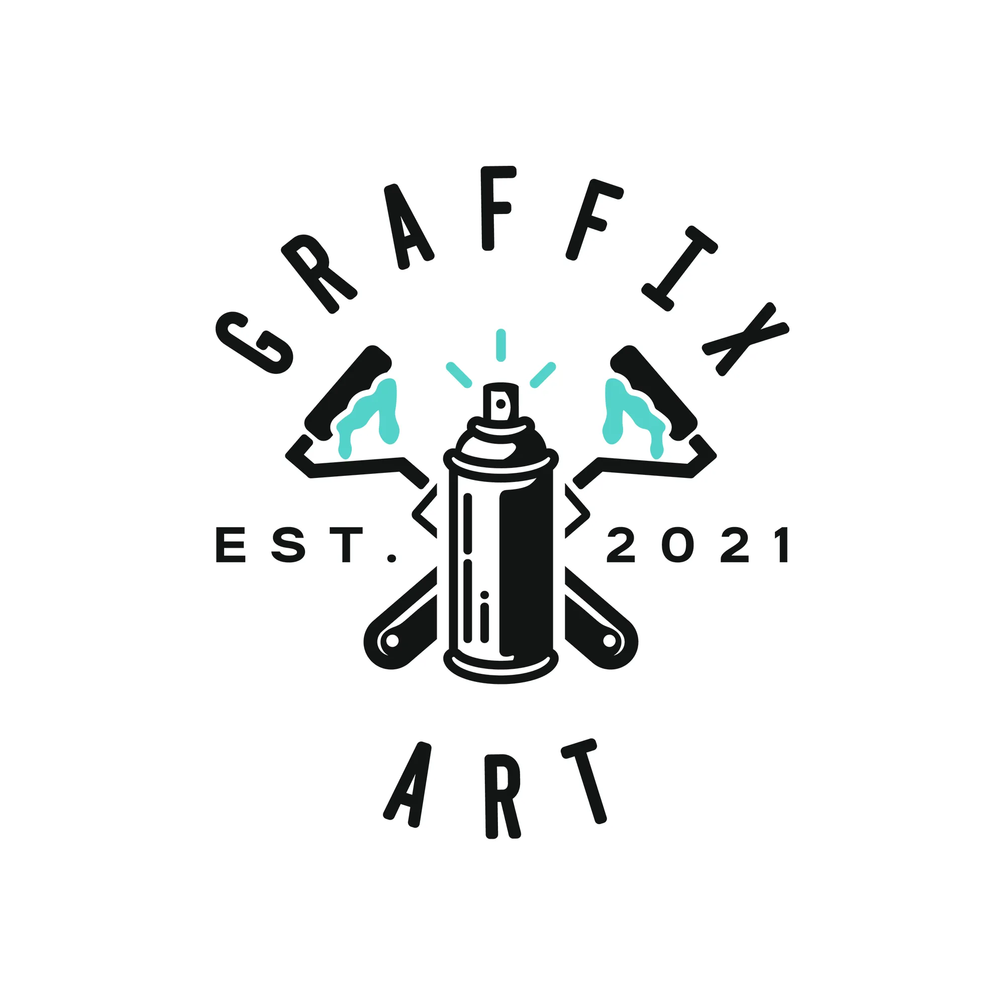 Graffiti artist logo design featuring a minimal monochromatic spray can and rollers.